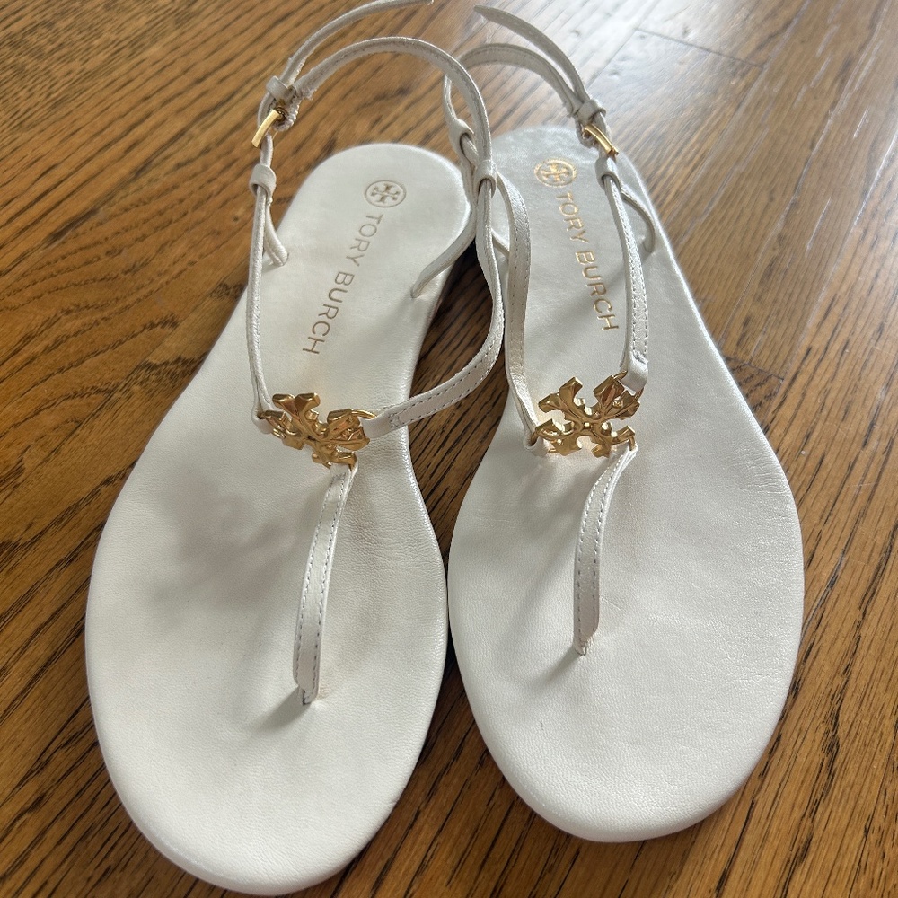 Tory Burch Emmy sandals in New Cream, size 6